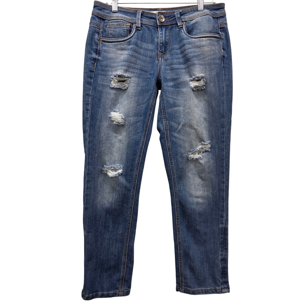 Dollhouse Womens Distressed Skinny Jeans Medium Wash Ripped Size 9